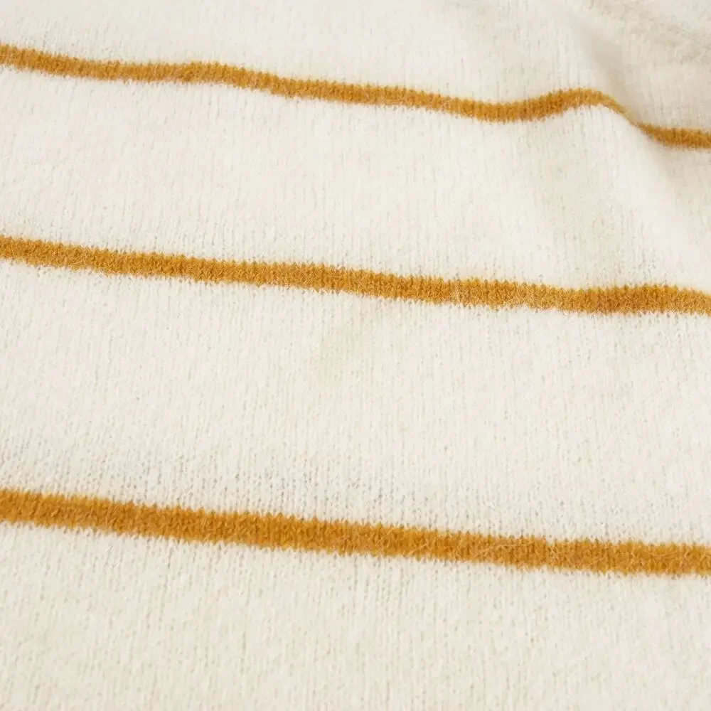 J Crew Alpaca Striped Orange Ivory Cream Crewneck Sweater Womens Sz S - Picture 8 of 11